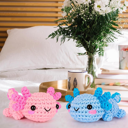 Crochetta Crochet Kit for Beginners, Crochet Starter Kit w Step-by-Step Video Tutorials, Easy Beginner Crochet Kit for Adults & Kids, Women & Men, Complete Kit Included (Axolotl 2Pack)