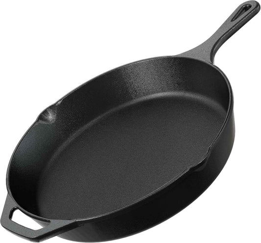 Utopia Kitchen Cast Iron Skillets 12 Inch, Chef's Pan, Pre-Seasoned Frying Pan, Stovetop, Oven, Campfire and Grill Large Skillet, Even Heat Distribution Multipurpose Cast Iron Pan - Black