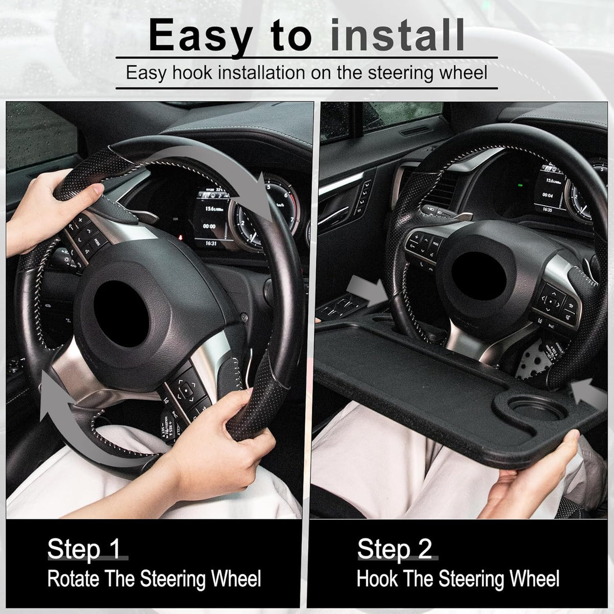JUSTTOP Car Steering Wheel Desk for Laptop,Multipurpose Travel Car Accessories, Car Seat Stand Trays for Eating, Steering Wheel Under Table Console(Black)