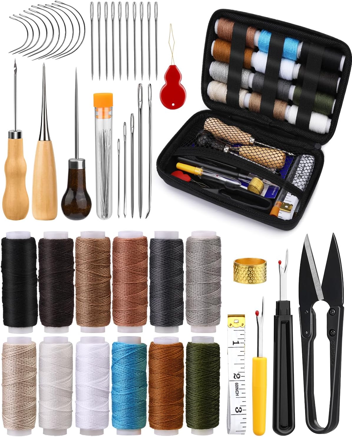 BAGERLA Heavy Duty Sewing Kit, Needle and Thread Kit with Upholstery Thread Needles Sewing Awl Seam Ripper for Car Seats Carpets Shoes Backpacks DIY Crafting
