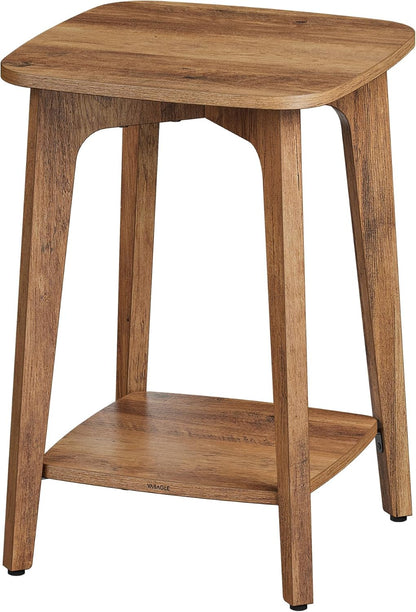 VASAGLE MAEZO Collection - Side Table, 2-Tier Small Square End Table, Nightstand with Tapered Legs, Curved Transitions, for Small Spaces, Living Room, Bedroom, Honey Brown ULET236K01