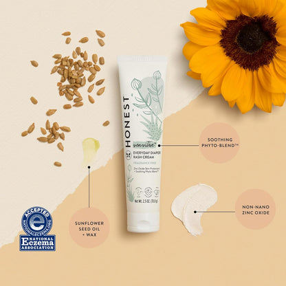 The Honest Company Hypoallergenic Diaper Rash Cream, Moisturizing, Calming Zinc Oxide Ointment, NEA Recognized Cruelty-Free, 2.5 oz