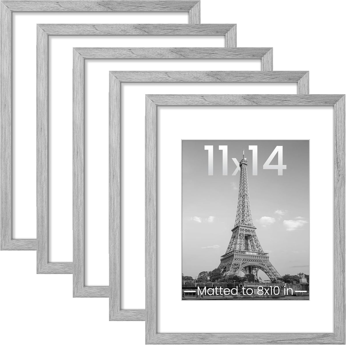 upsimples 11x14 Picture Frame Set of 5, Display Pictures 8x10 with Mat or 11x14 Without Mat, Wall Gallery Photo Frames, Black