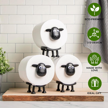 VELENTI Sheep Toilet Roll Holder, Free Standing Bathroom Set, 3D Printed, Funny Hilarious Black Sheep Loo Roll Holder, Tissue Paper Storage, Cute Bathroom Decor, X3, Set of 3