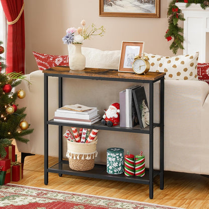 HOOBRO 29.5" Narrow Console Table, 3-Tier Entryway Table, Thin Sofa Table with Shelves, Side Table, Display Table, for Hallway, Entrance, Living Room, Bedroom, Rustic Brown and Black BF73XG01
