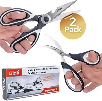Kitchen Shears by Gidli - Liftime Replacement Warranty* - Includes Seafood Scissors As a Bonus - Heavy Duty Utility Stainless Steel All Purpose Ultra Sharp Scissors for Food/Cooking