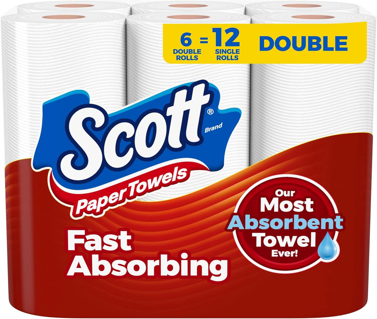 Scott Paper Towels, Choose-A-Sheet, 6 Double Rolls = 12 Regular Rolls (108 Sheets Per Roll) - Rayz Mart