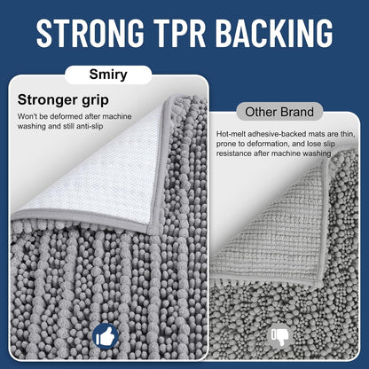 Smiry Bathroom Rugs Mat 30x20, Extra Soft Absorbent Chenille Bath Rugs, Non Slip Rubber Backing Machine Washable Quick Dry Bath Mats for Bathroom Floor, Tub, Shower, Home Decor Accessories, Grey