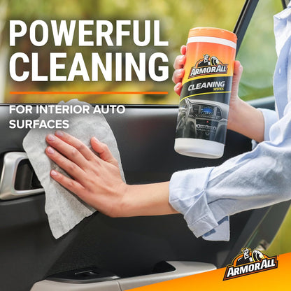 Armor All Interior Car Cleaning Wipes, 25 Count Canister, Powerful Cleaning for Dashboards, Vinyl, Clear Plastics, Carpet and Fabric