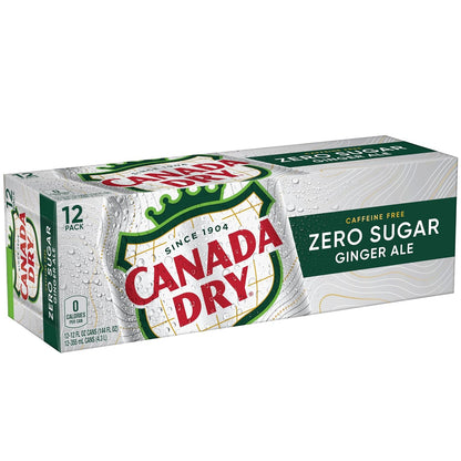 Canada Dry Zero Sugar Ginger Ale Soda, 12 fl oz cans, 12 pack