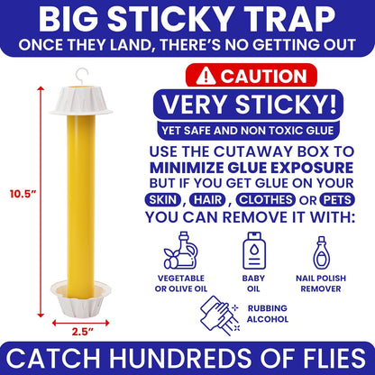 Fly Stick Sticky Fly Traps for Indoors Outdoor 6pk. Non-Toxic Super Sticky Hanging Flies Catcher Paper Tape Strips for Home. Catches All Bugs and gnats. Indoor Outdoor House Flying Insect Trap