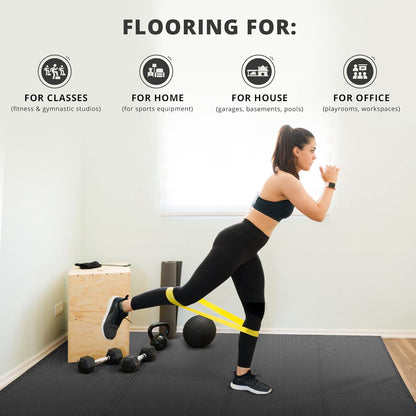 bemaxx Gym Mats Set - 18 pcs EVA Interlocking Foam Floor Tiles (12.6"x12.6"x0.4") 18sqft Protective Gym Flooring Sports Home Workout Exercise Mats Puzzle Garage Fitness Play-Room Garage Pool Treadmill