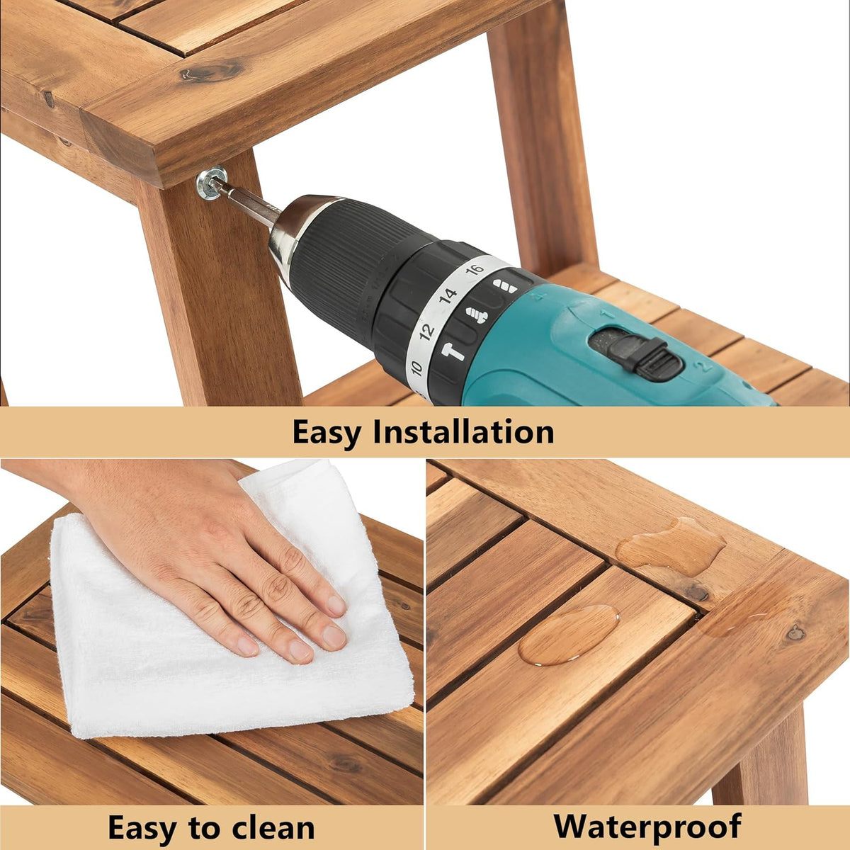 Double Adirondack Side Table, Weather-Resistant Rectangular End Table for Patio, Garden, Lawn, and Living Room. Ideal as a Stylish Indoor and Outdoor Side Table Companion, Natural