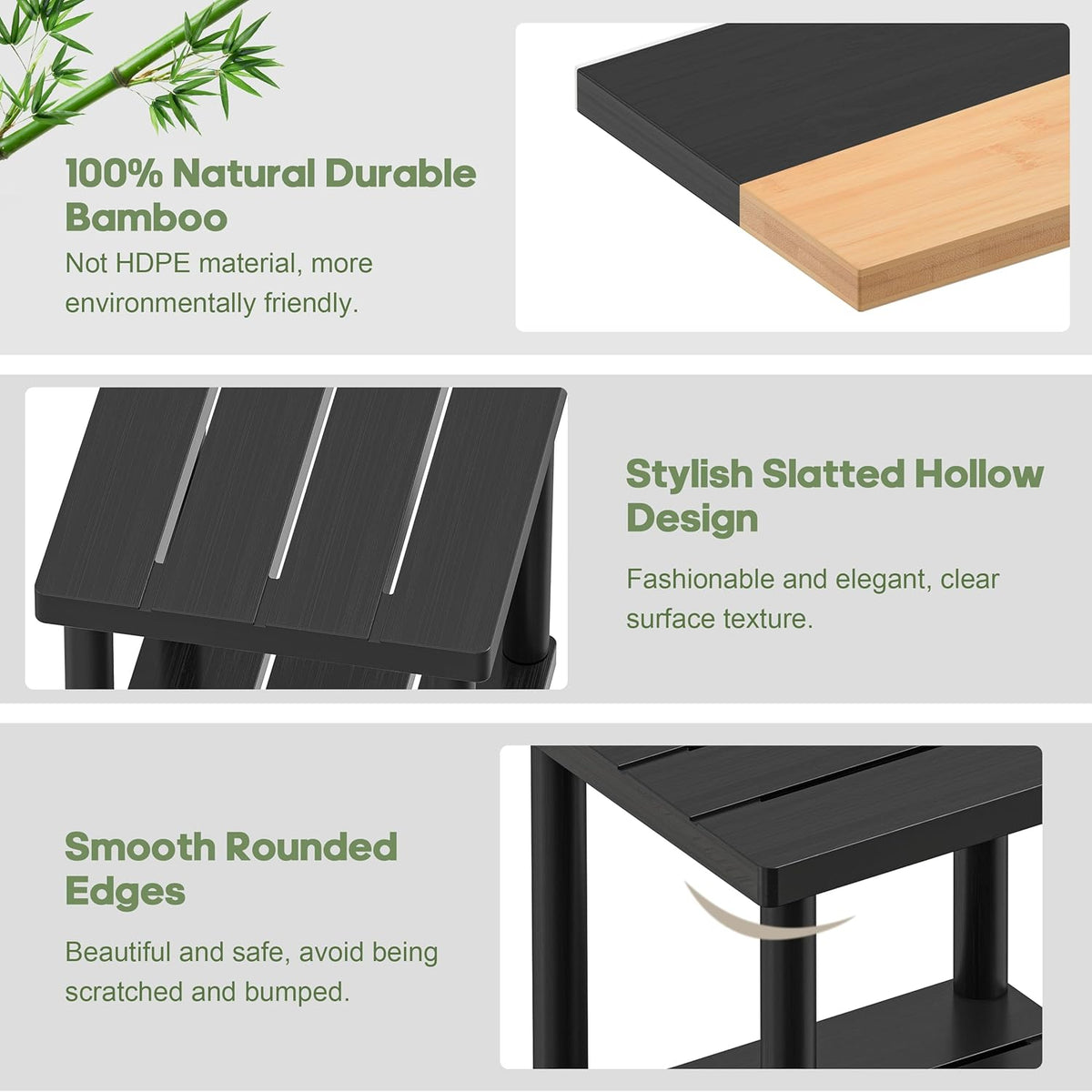 Outdoor Side Table, 2-Tier Small Outdoor Table for Patio, Adirondack Side Tables for Outside or Indoor, Bamboo End Table for Pool, Porch, Weather Resistant Easy Maintenance-Black