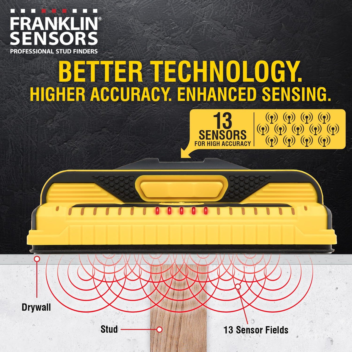 Franklin Sensors Prosensor M210 Stud Finder With 13-Sensors, Wood & Metal Stud Detector/Wall Scanner, Live Wire Detection, Made in the USA