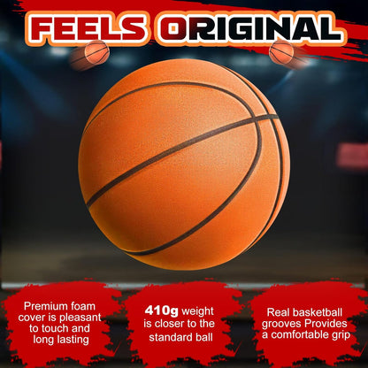Silent Basketball Size 7 (29.5") – Grooved Airless Indoor Basketball for Quiet Dribbling and Indoor Training, Pro PU Foam Ball – Real Feel Higher Bounce Quieter