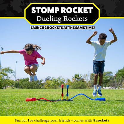 Stomp Rocket Original Dueling Rocket Launcher for Kids, 8 Rockets - Fun Backyard & Outdoor Kids Toys Gifts for Boys & Girls -Toy Foam Blaster Set Soars 200ft - Multi-Player Launcher Stand