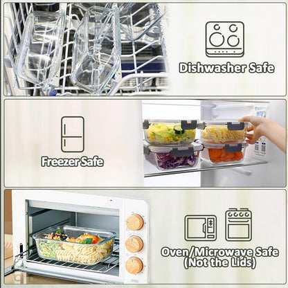 8-Pack,30 oz Glass Meal Prep Containers,Glass Food Storage Containers,Airtight lunch Containers with Lids, Microwave, Oven, Freezer and Dishwasher