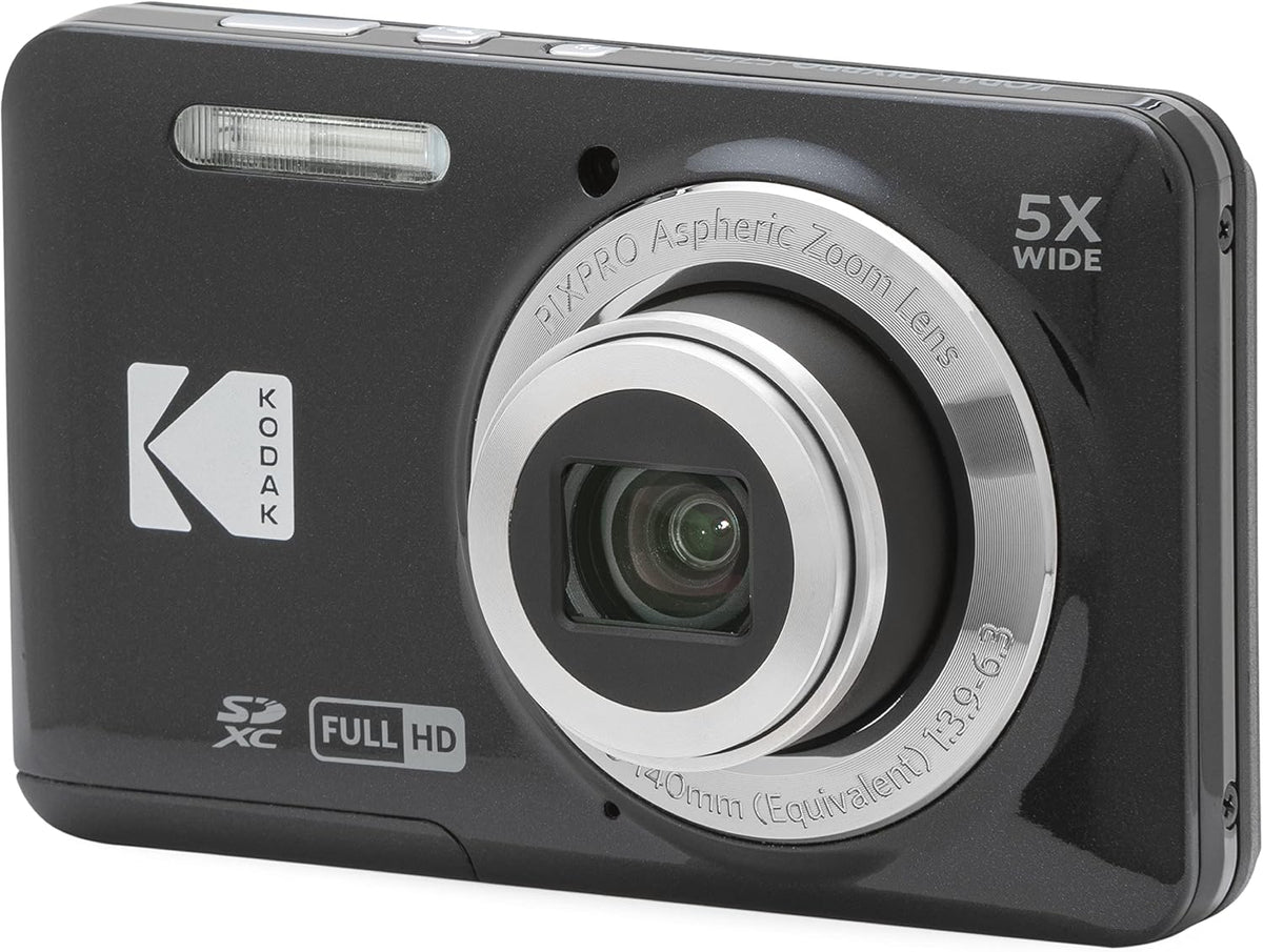 Kodak PIXPRO FZ55-BK 16MP CMOS Sensor Digital Camera 5X Optical Zoom 28mm Wide Angle 1080P Full HD Video 2.7" LCD Vlogging Camera (Black)