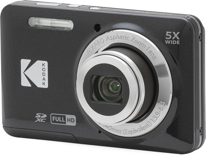 Kodak PIXPRO FZ55-BK 16MP CMOS Sensor Digital Camera 5X Optical Zoom 28mm Wide Angle 1080P Full HD Video 2.7" LCD Vlogging Camera (Black)
