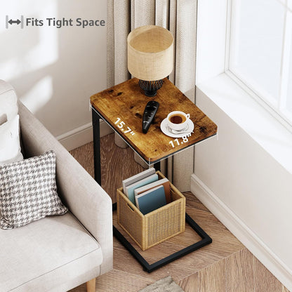 QEEIG C Table Side Table Set of 2 Living Room Sets C Shaped Couch Tray End Tables Farmhouse, Rustic Brown (017-30BN)