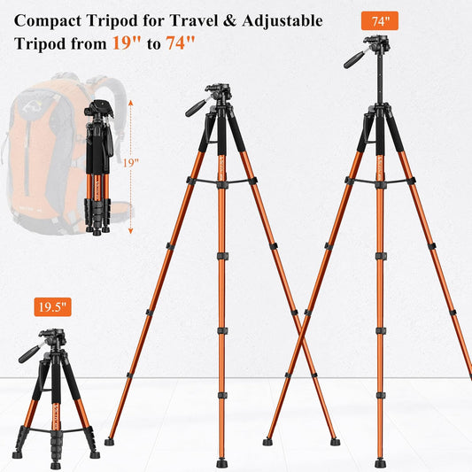 Victiv Tripod 74-Camera-Tripod for Cell Phone, Aluminum Professional Heavy Duty Camera Tripod Stand, Tripod for Camera DSLR SLR with Carry Bag, Compatible with Canon Nikon iPhone