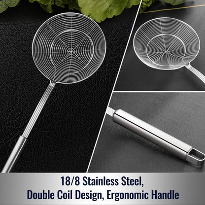 Hiware Solid Stainless Steel Spider Strainer Skimmer Ladle for Cooking and Frying, Kitchen Utensils Wire Strainer Pasta Spoon, 5.4 Inch