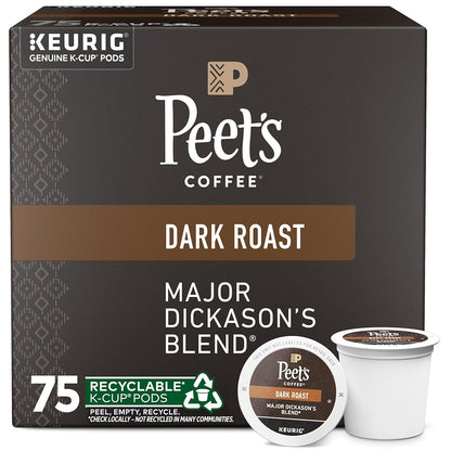 Peet's Coffee, Dark Roast Keurig K-Cup Pods, 100% Arabica Coffee - Major Dickason's Blend 75 Count (1 Box of 75 Pods)