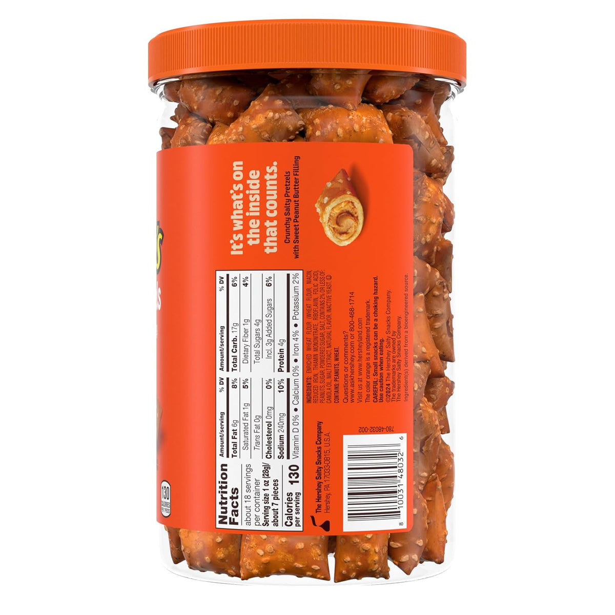 Reese's Filled Pretzels, Peanut Butter Pretzel Nuggets, Crunchy, Ready to Eat, Sweet and Salty Snack, 18oz Jar