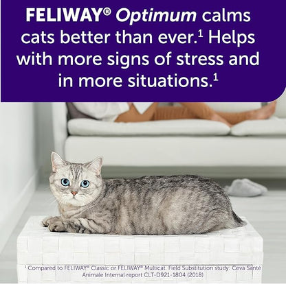 FELIWAY Optimum 30-Day Cat Calming Plug in Pheromone Diffuser Starter Kit, 48ml - Helps Reduce Common Signs of Stress in Cats & Kittens, Enhanced Calming
