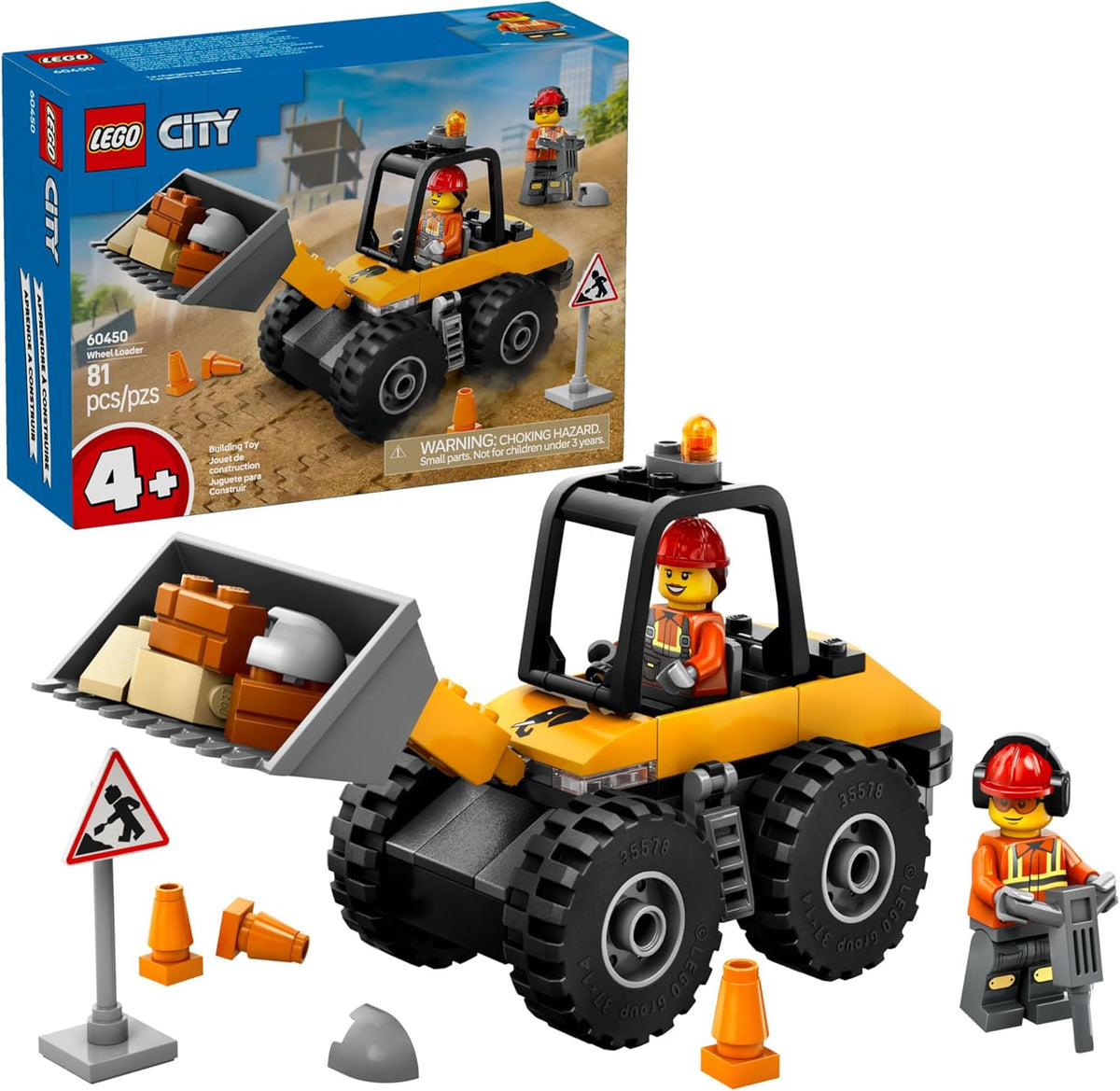 LEGO City Yellow Construction Wheel Loader Building Sensory Toy - Construction Vehicle Toy for Toddlers, Boys and Girls, Ages 4+ - Educational, Learning Gift Idea for Preschoolers - 60450