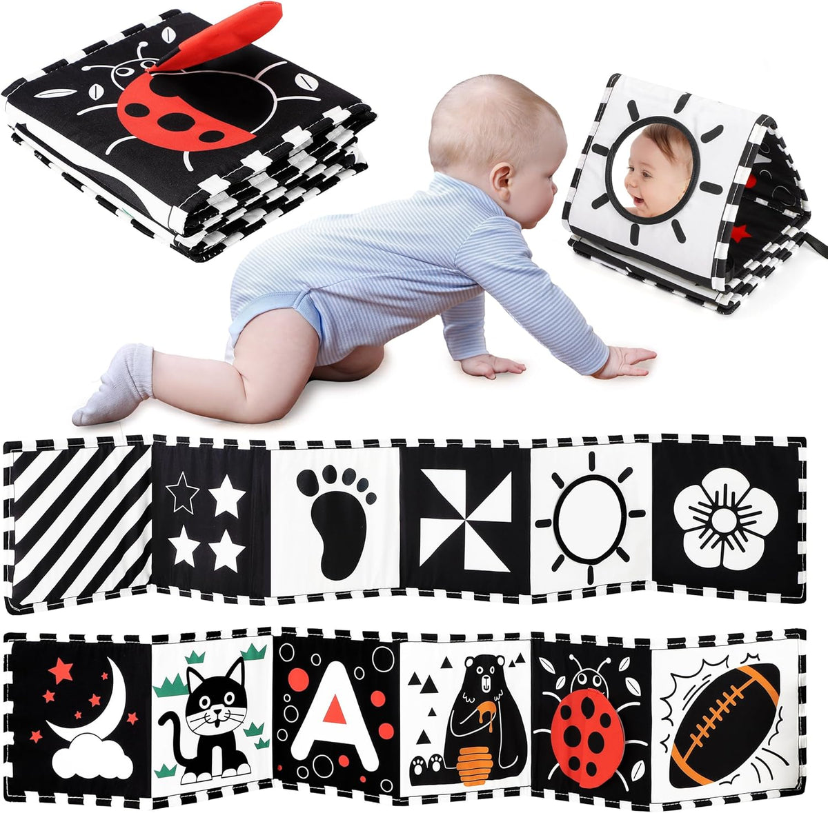 URMYWO Black and White Baby Toy, Tummy Time High Contrast Newborn Toys 0-3 Months, Soft Baby Book, Visual Stimulation Montessori Sensory Infant Toys 0-6-12 Months, Boy Girl Shower Gift, Easter Stuffer