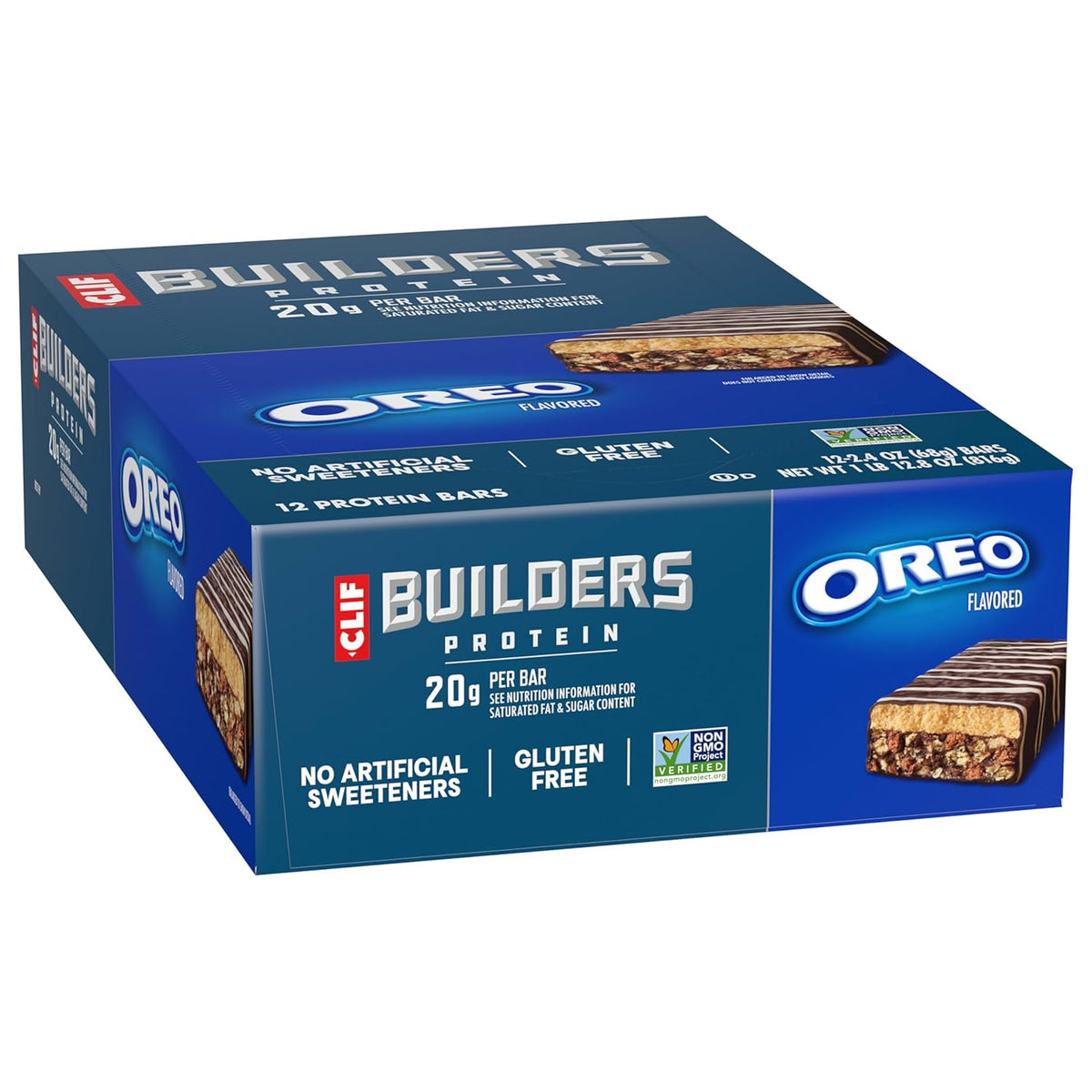 CLIF BUILDERS Protein Bars - OREO-Flavored - 20g Plant Based Protein - Gluten Free - Non-GMO - Low Glycemic - No Artificial Sweeteners - 2.4 oz. (12 Pack)