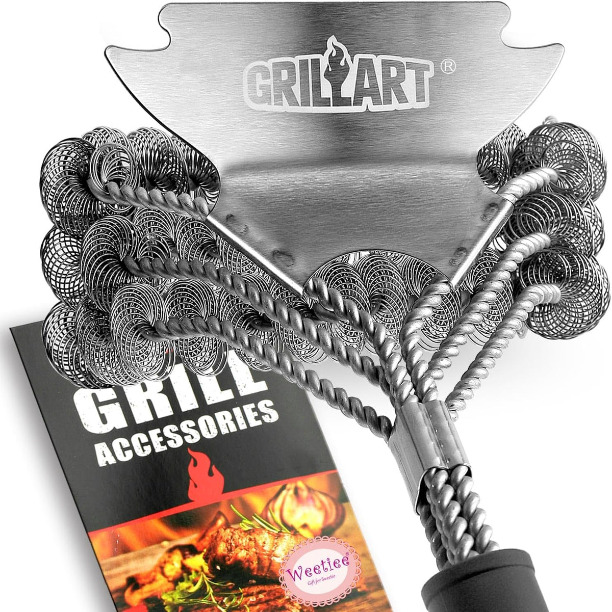 Grill Brush and Scraper Bristle Free – Safe BBQ Brush for Grill – 18'' Stainless Grill Grate Cleaner - Safe Grill Accessories for Porcelain/Weber Gas/Charcoal Grill – Gifts for Grill Wizard