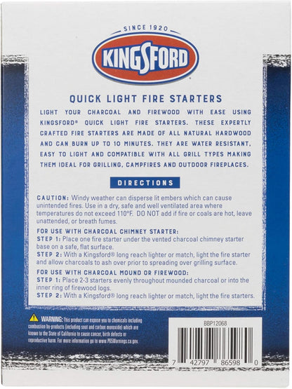 Kingsford Quick Light Fire Starters | Wooden Fire Starters Made with All Natural Hardwood for Grilling, Campfires, & Outdoor Fireplaces | 32 Count Fire Starter Rolls