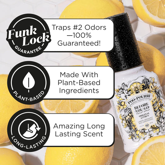 Poo-Pourri Before-You-Go Toilet Spray, Original Citrus, 2 Fl Oz, Up to 100 Uses, Bathroom Odor Deodorizer with Essential Oils for Home or Work, Travel Essentials, TSA Approved Size, Lemon Bergamot