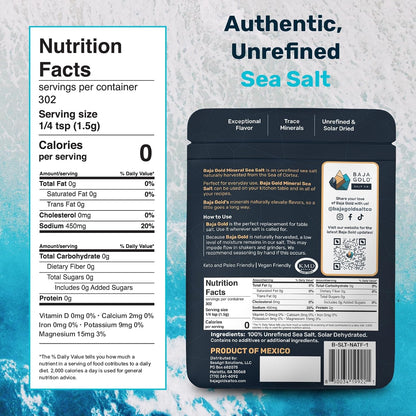 Baja Gold Mineral Sea Salt - Recommended by Gary Brecka - Organic Natural Grain Salt for Cooking & Baking | Authentic Baja Salt | Ideal for All Culinary Creations | 1 lb. Resealable Bag, 300+ Servings