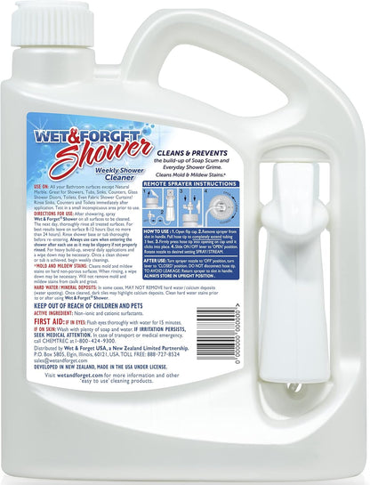 Wet & Forget Shower Cleaner Spray Multi-Surface Weekly Application Requires No Scrubbing, Bleach-Free Formula, Ready to Use, Fresh Scent, 3 Months of Cleaning, 64 Fluid Ounces, 1 Pack