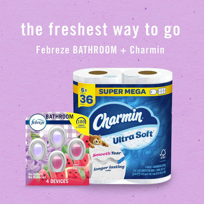 Febreze Bathroom Air Freshener, Odor-Fighting, Plug In Alternative, Air Fresheners for Home and Bathroom and Kitchen, Closet Air Fresheners, Watermelon & Lilac Scent, 4 Count
