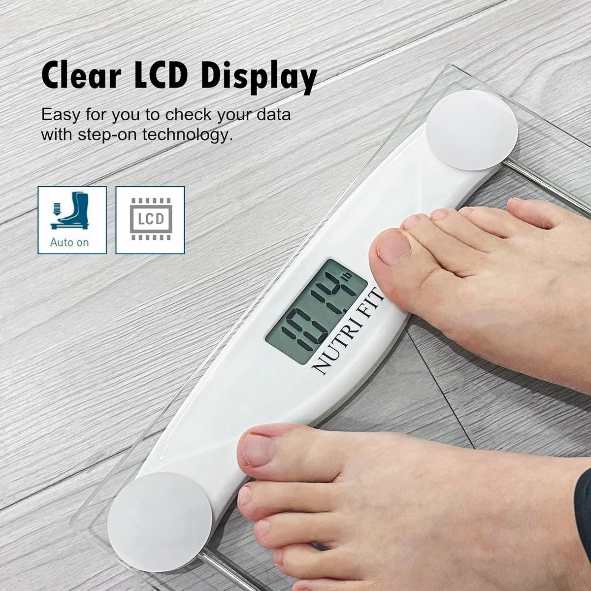 NUTRI FIT Digital Bathroom Scale for Body Weight Loss, Precision Weighing, High Accuracy, 330 lbs Capacity, Step-on Technology with AAA Batteries, Birthday Gifts, Bright White