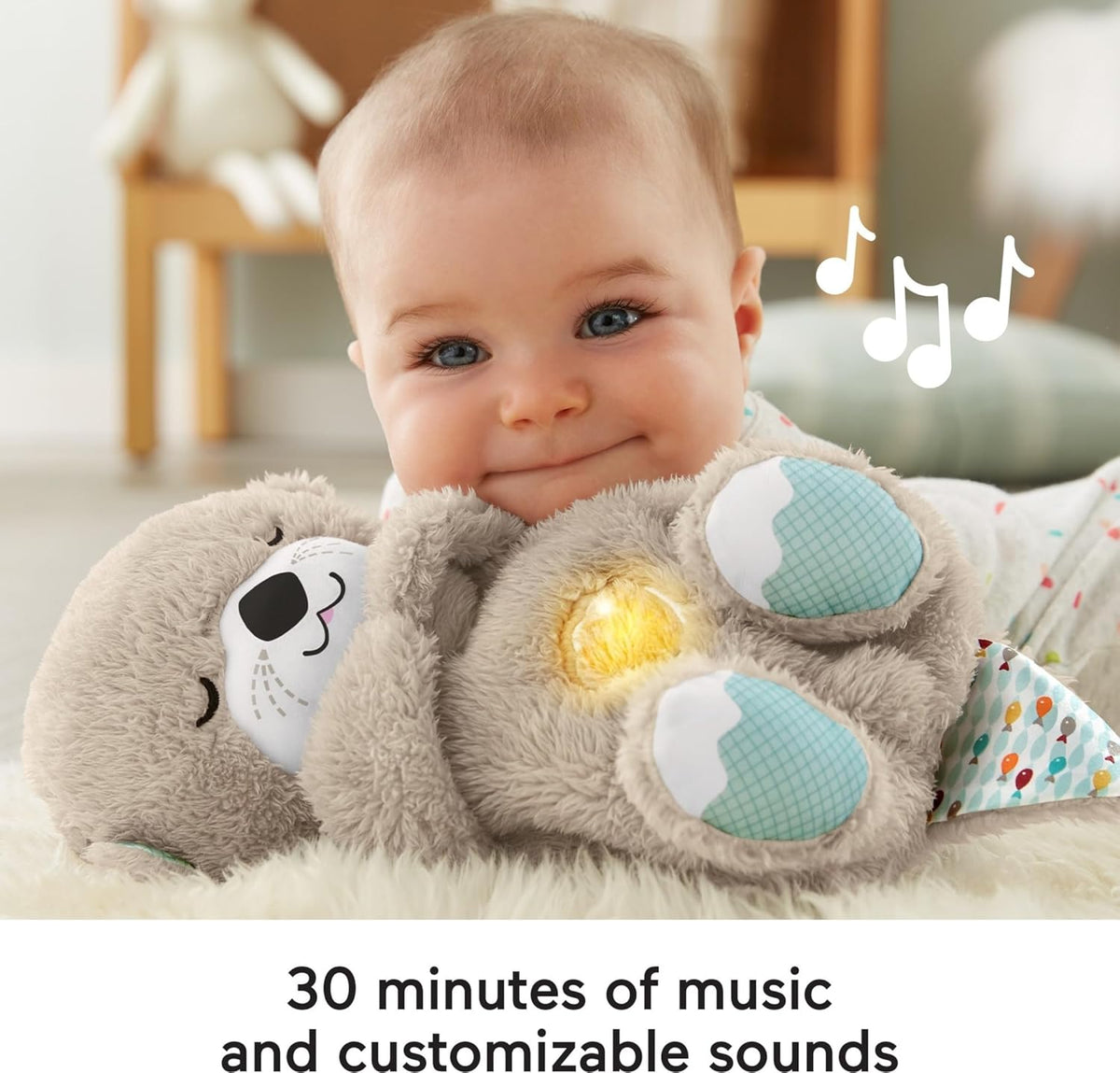 FISHER-PRICE BABY Toy Soothe 'n Snuggle Otter Portable Plush Sound Machine with Music Lights & Breathing Motion for Newborns 0+ Months