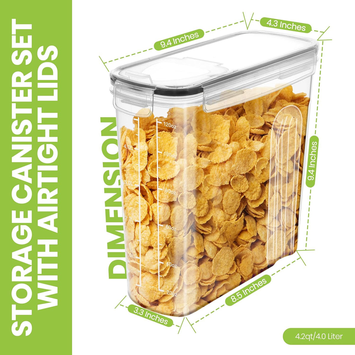 Utopia Kitchen Cereal Containers Storage Set – 4 Pack 4L(135.2 oz) Airtight Food Storage Containers with Lids, BPA-Free Cereal Dispensers for Pantry Organization and Storage (Clear)