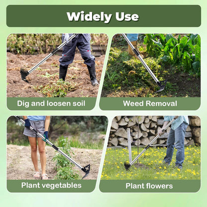 Weed Puller Tool with Long Handle - 60" Manual Weeder Remover Tool, 2 in 1 Hand Weed Rake and Garden Hoe for Gardening, Heavy Duty Uprooting Weeding Pull for Yard, Lawn, Patio and Garden