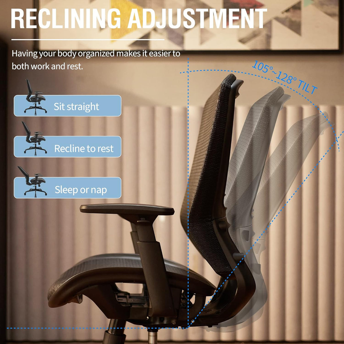 ELABEST Mesh Office Chair,Ergonomic Computer Desk Chair,Sturdy Task Chair- Adjustable Lumbar Support & Armrests,Tilt Function,Comfort Wide Seat,Swivel Home Office Chair (Black)