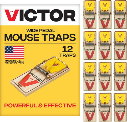 Victor Mouse Traps M035-12, Plastic Pedal, Sustainably Sourced FSC Wood, Wooden Mouse Traps, 12 Pack
