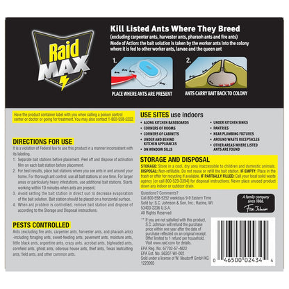 Raid Max Liquid Ant Bait; Kills Ants Where They Breed, for Indoor and Outdoor Use; 12 Bait Stations