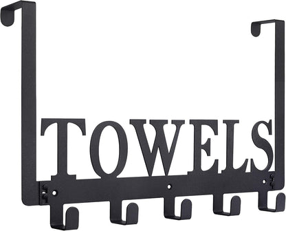 Over The Door Hooks, Towel Holder for Bathroom, Door Mount Towel Rack Towel Hooks for Bedroom Beach Towels Bathrobe Wall Mount Hang on The Door Cabinet Cupboard Metal Sandblasted (Black)