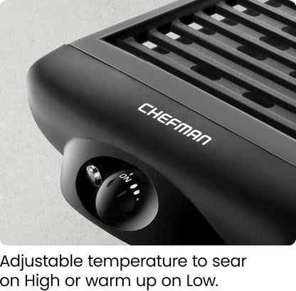 Chefman Electric Smokeless Indoor Grill w/ Non-Stick Cooking Surface & Adjustable Temperature Knob from Warm to Sear for Customized BBQing, Dishwasher Safe Removable Water Tray, Black