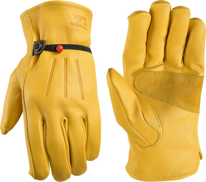 Wells Lamont Leather Work Gloves for Men – Heavy Duty, Cowhide, Abrasion & Puncture Resistant – Adjustable Wrist, Gunn Cut Design, Ideal for