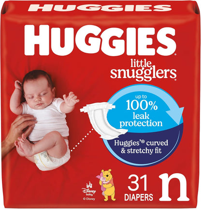 Huggies Size Newborn Diapers, Little Snugglers Baby Diapers, Size Newborn (up to 10 lbs), 31 Count, Packaging May Vary